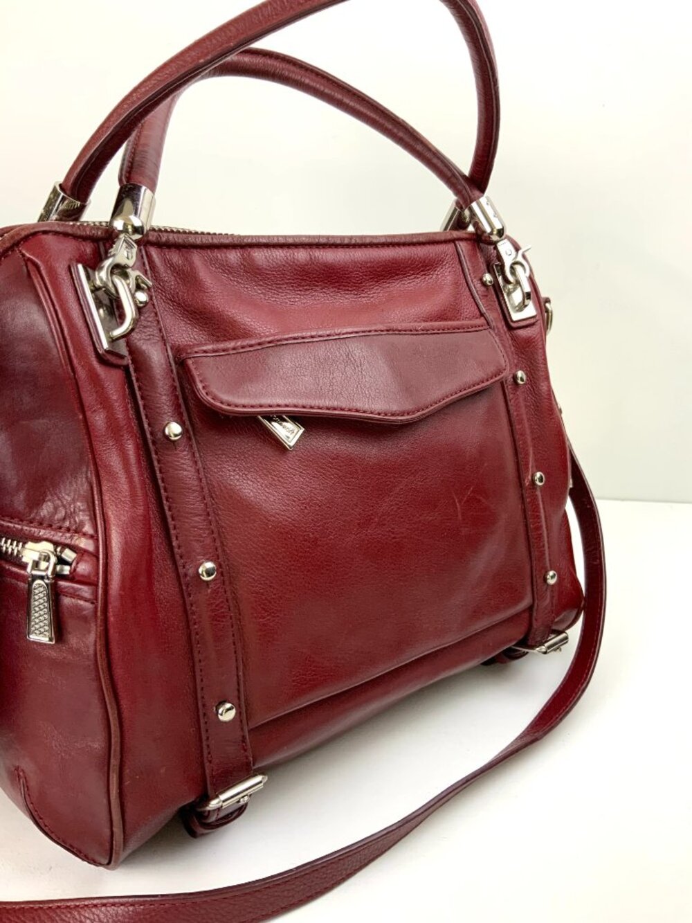 Rebecca Minkoff Burgundy Leather Cupid Satchel Bag Purse Crossbody - Picture 15 of 16